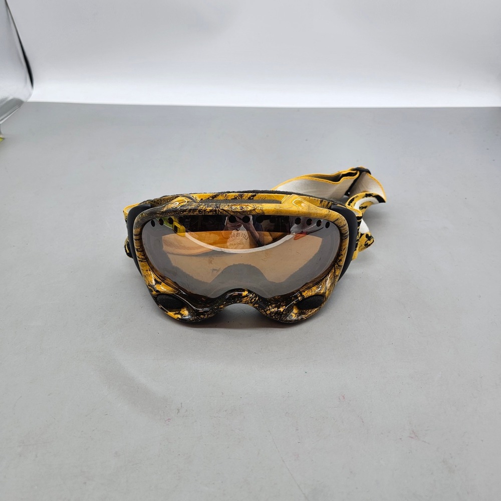 Vintage Oakley Goggles Yellow Black Splatter Frame Orange Lens Winter Sports